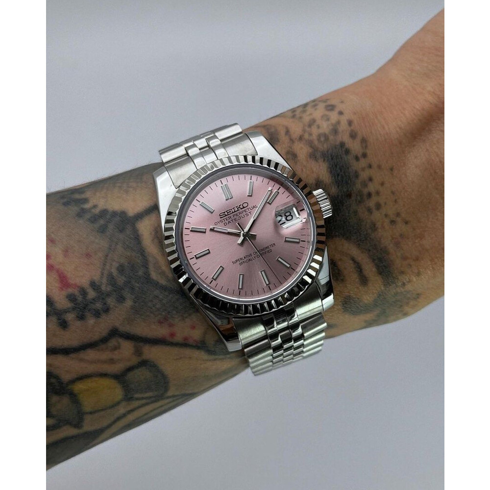 Custom Seiko Mod • Sunburst Soft Pink DateJust • 36mm
